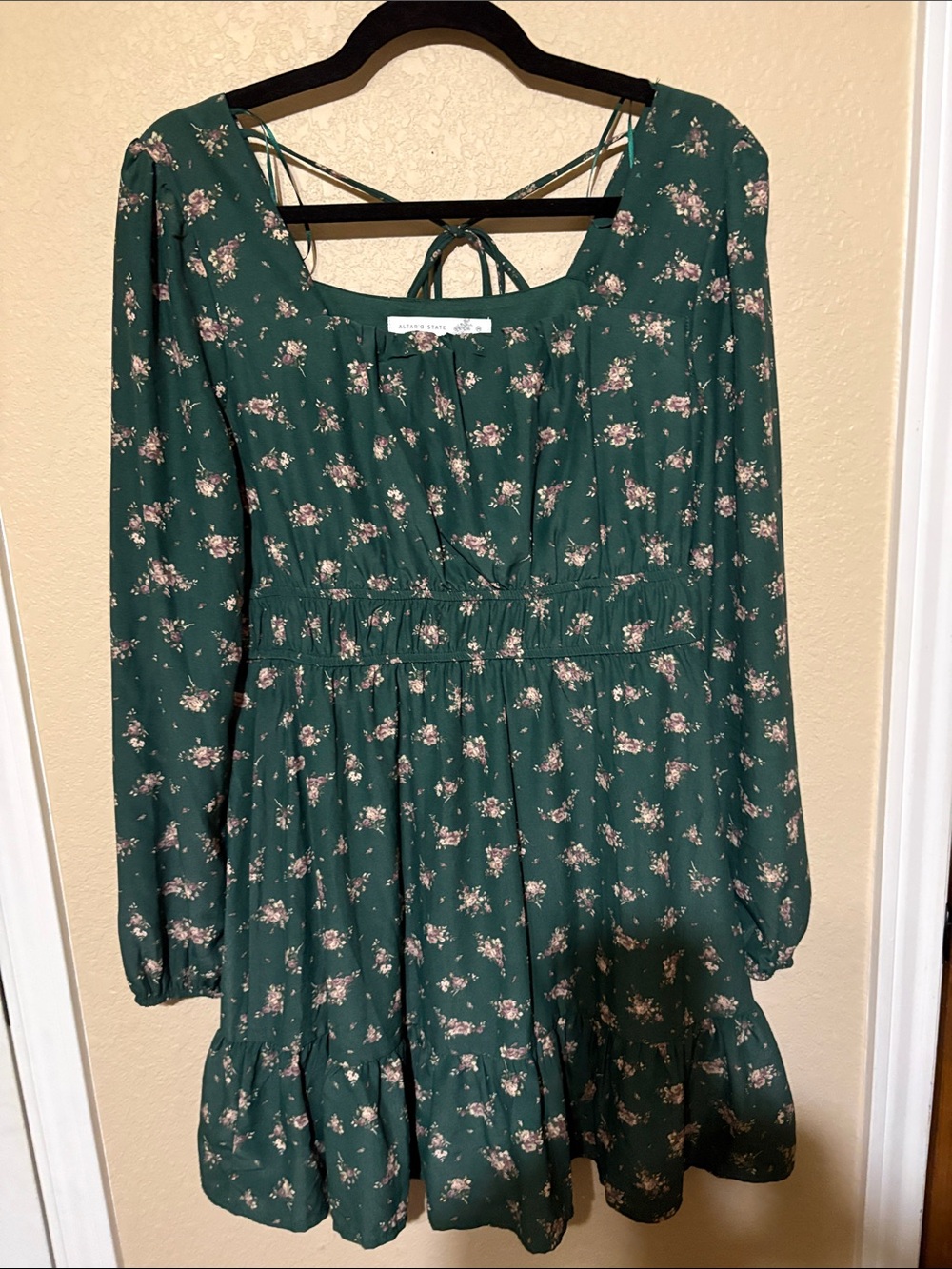 Altar'd State Emerald Green Floral Mini Dress with Strappy Back